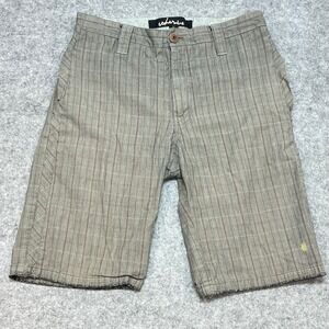 Cohesive Men Plaid Shorts Gray Tan Pinstripe Raw Hem Polka Dot Lining Size 31